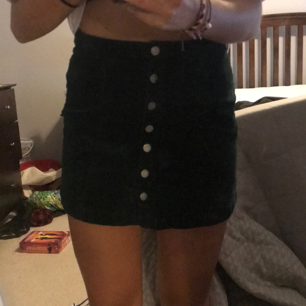 emerald green forever 21 button up skirt.
